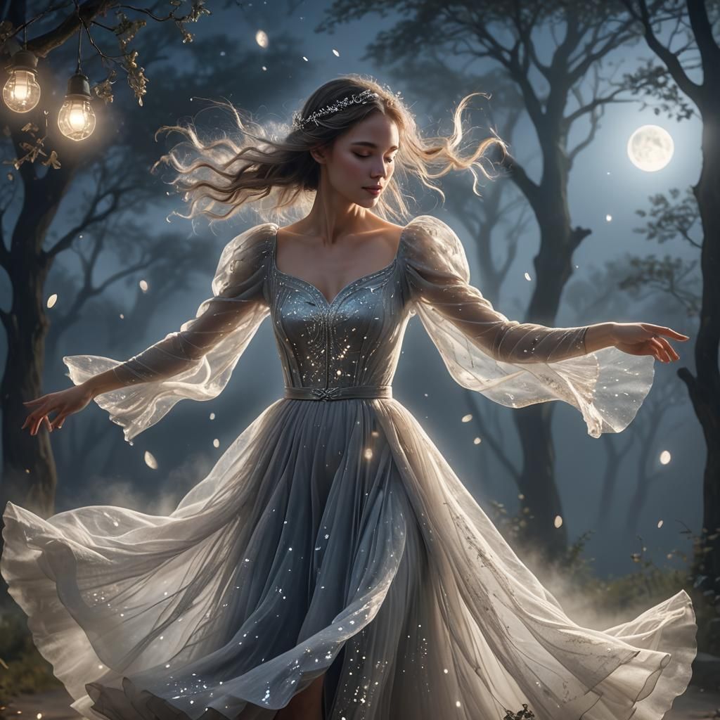 Lady Dancing in Moonlight: Whimsical Concept Art