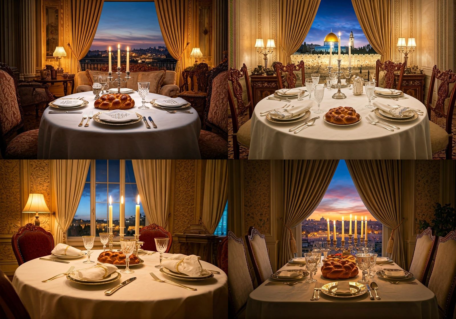 Elegant Shabbat Table Setting in Luxurious White and Gold