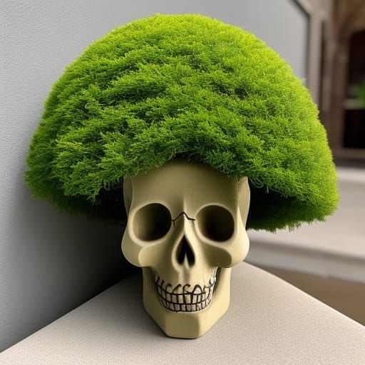 Topiary Skull Sculpture in Modern Art Styles