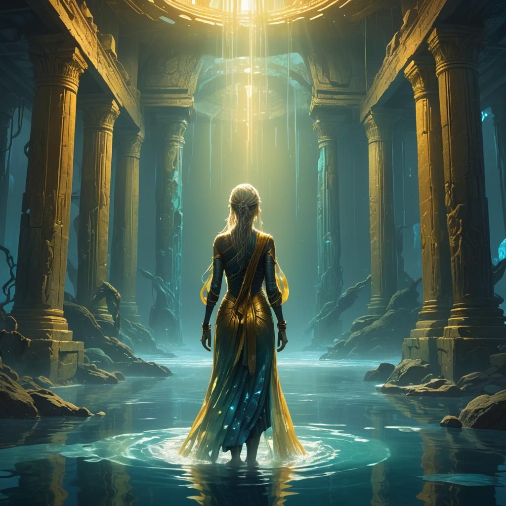 Underwater Goddess in Mystical Temple
