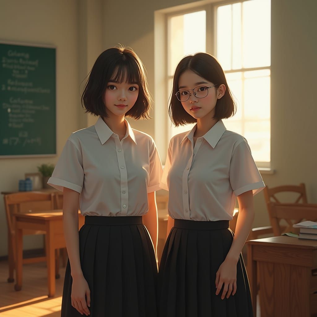 Chic Thai Girl in Student Uniform, Inspired by Cyberpunk Dig...