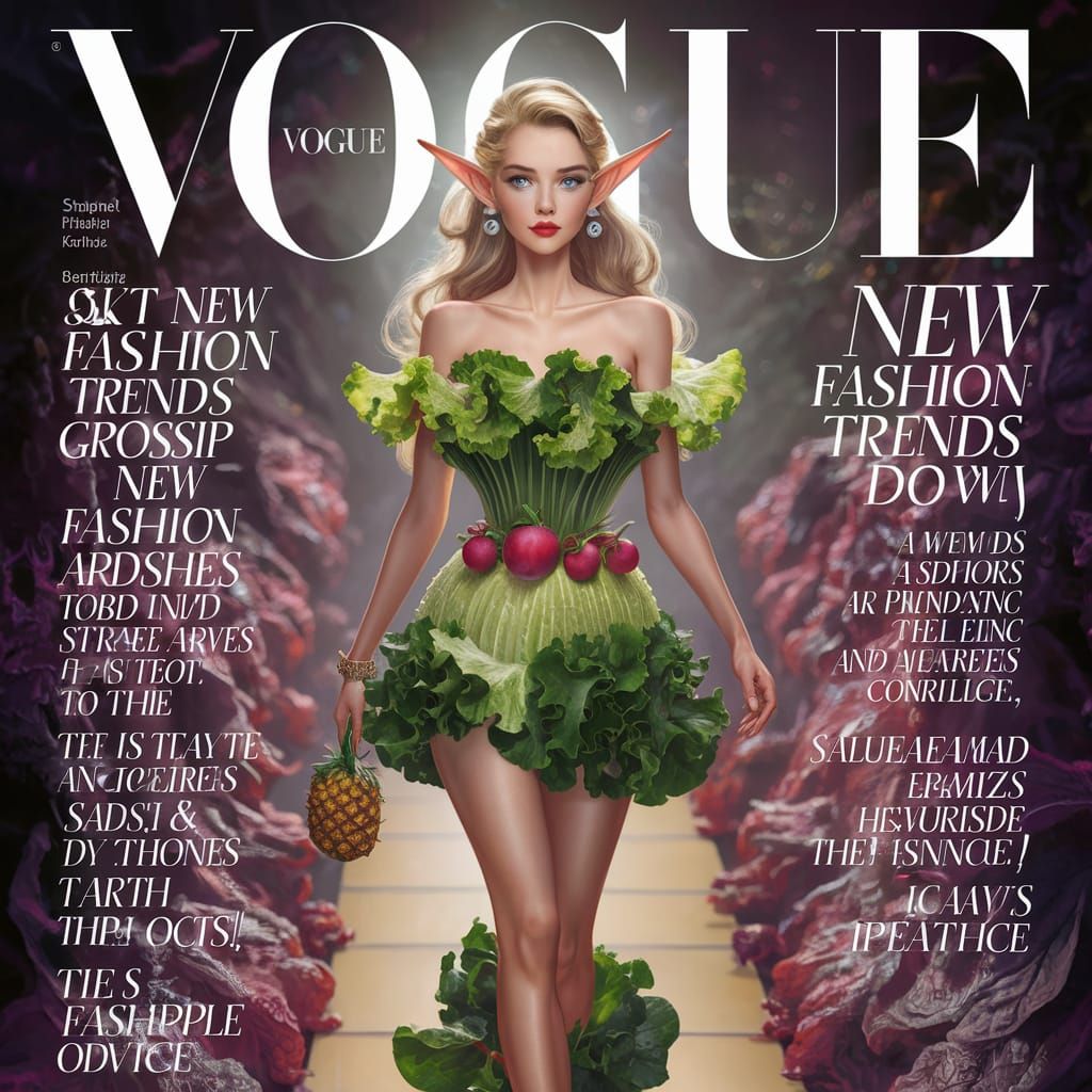 Elf Woman in Lettuce Dress on Vogue Cover