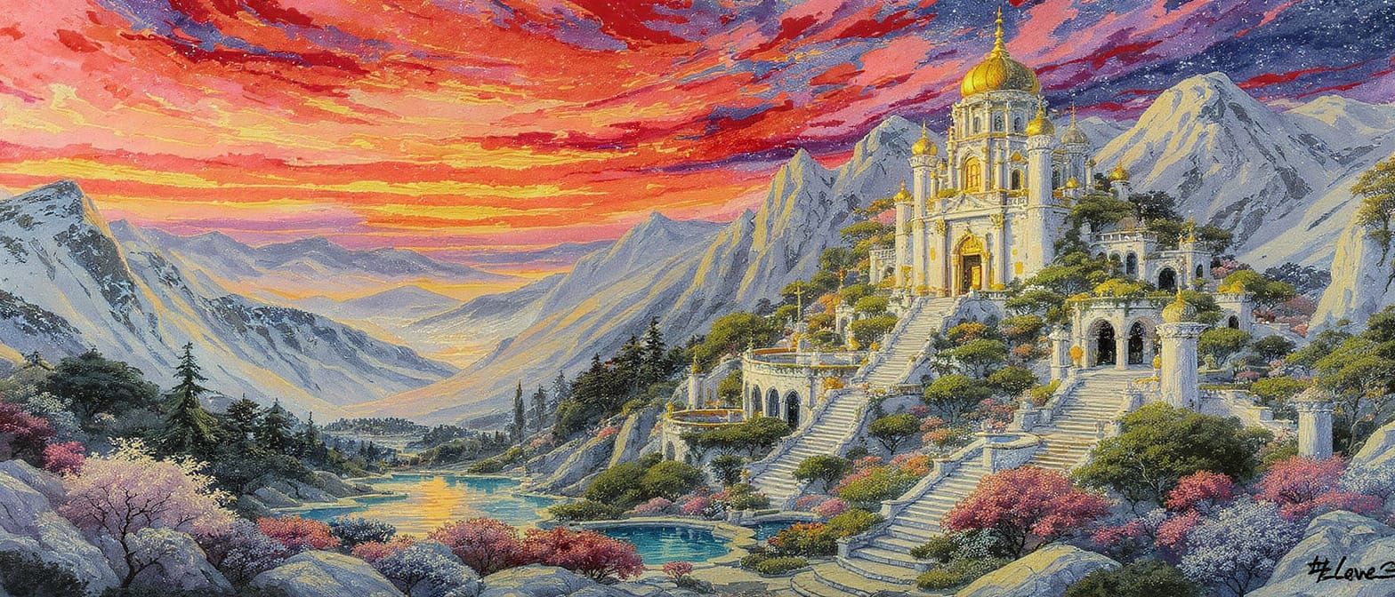 Impressionist Sunset Over Marble Temple City