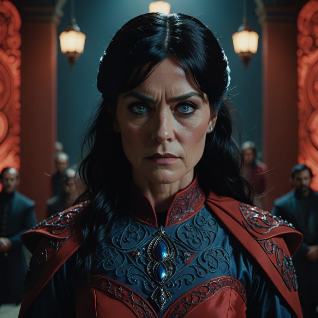 Cult Leader Portrait With Scarlet Costume In Cinematic Style