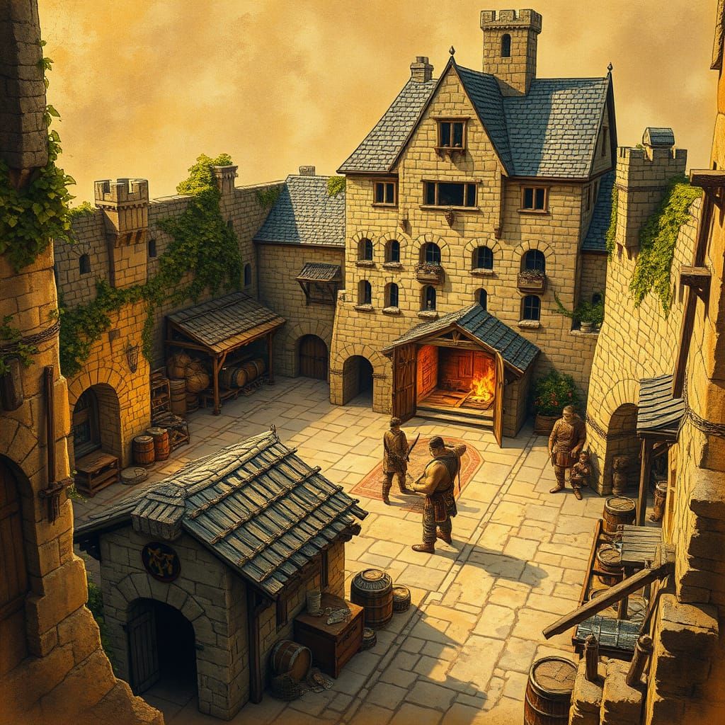 Medieval Garrison on Yellowed Parchment in a Warm Golden Lig...