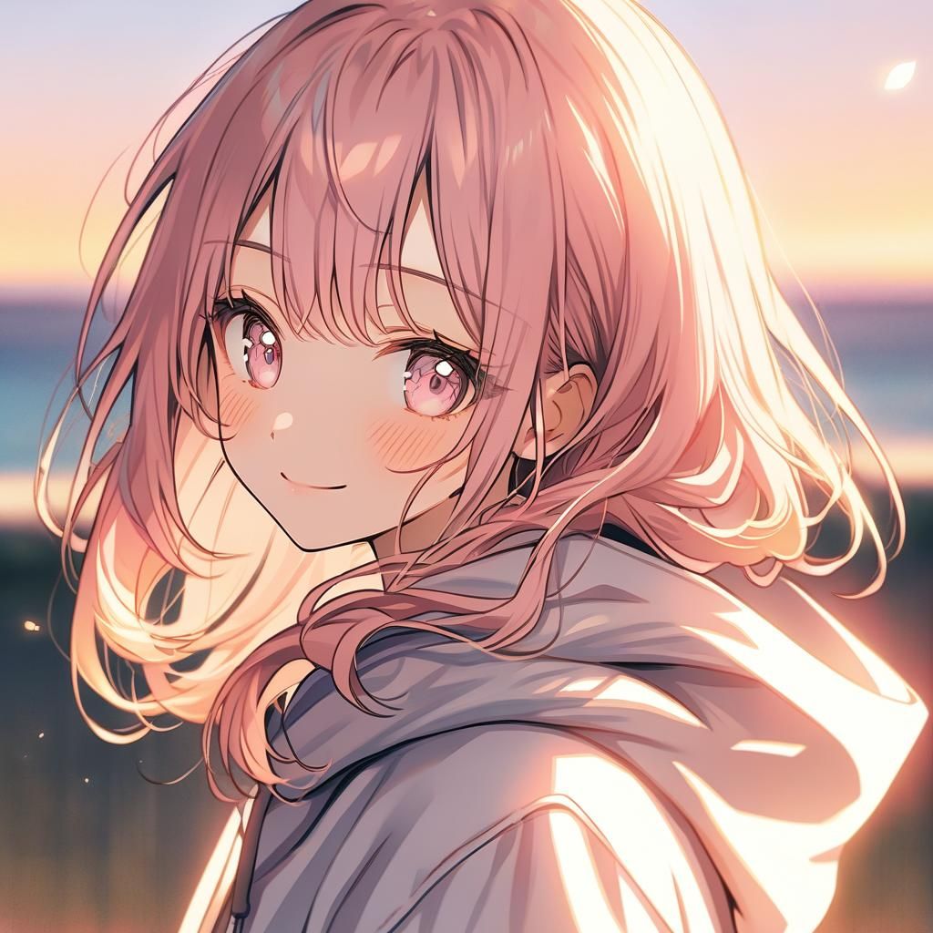 Anime Girl Portrait with Pink Hair in Golden Hour