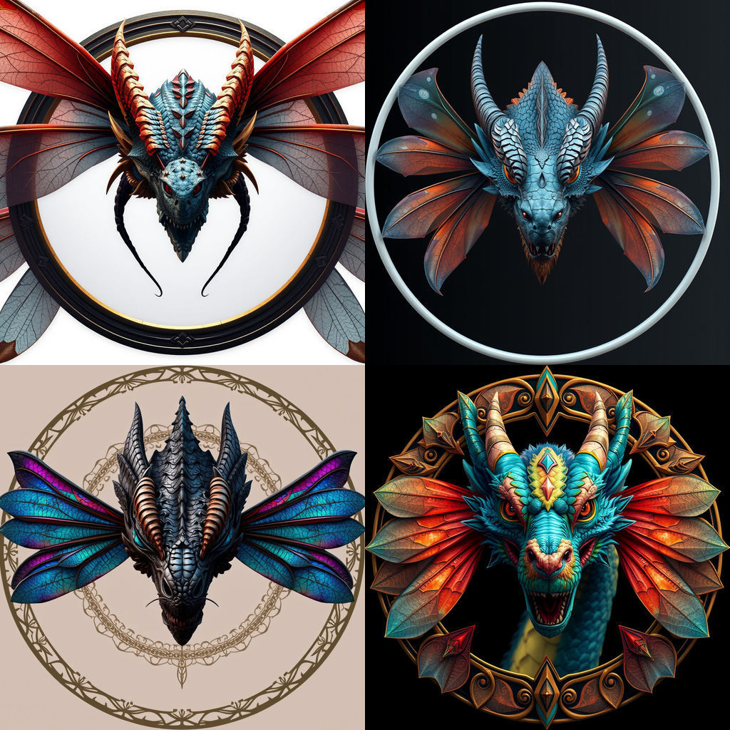 Dragonfly Wing Logo with Dragon Head, Matte Painting