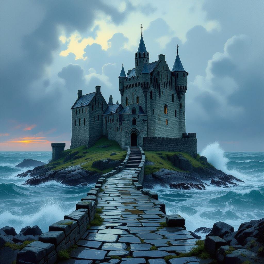 Majestic Medieval Castle and Abbey on Rocky Island