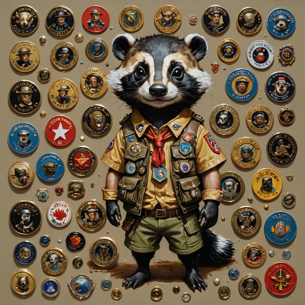 Chibi Badger Boy-Scout Portrait in Oil Painting Style
