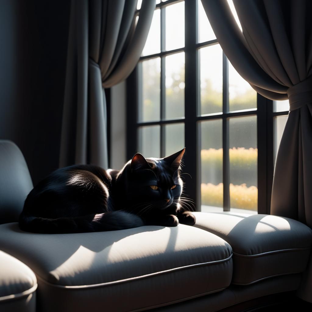 Black Cat Sleeping: Hyperrealistic Whimsical Illustration