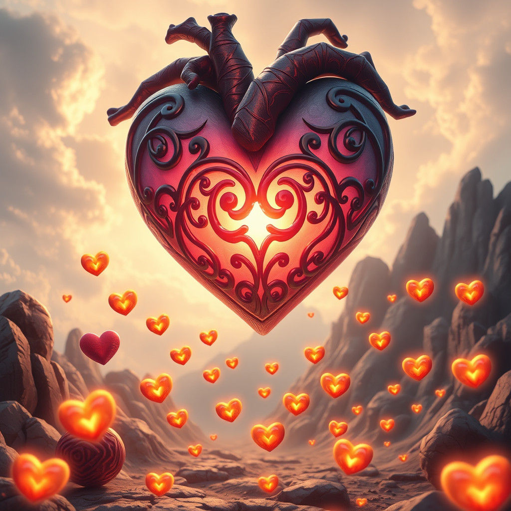 3D Cartoon Heart with Celtic Knotwork in Fantasy Realm