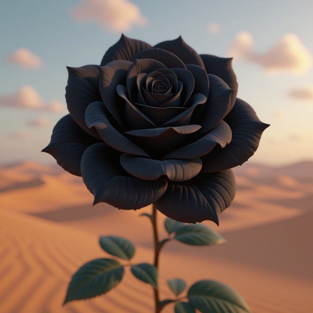 Anime Black Rose in Desert Landscape