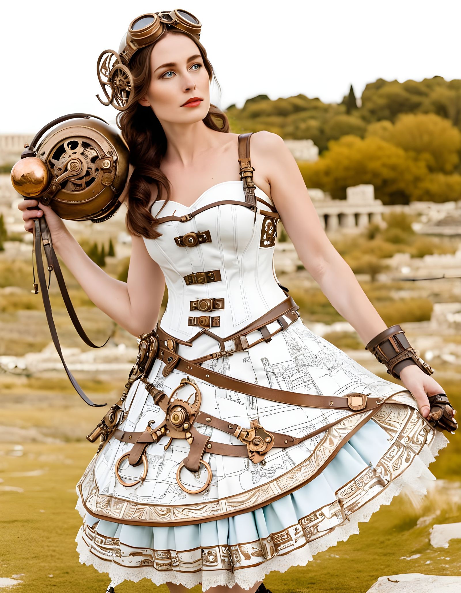Steampunk Goddess in Ancient Greek Armor