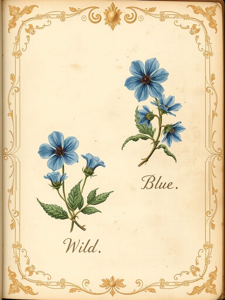 Victorian Botanical Illustration of Wild Blue Flowers
