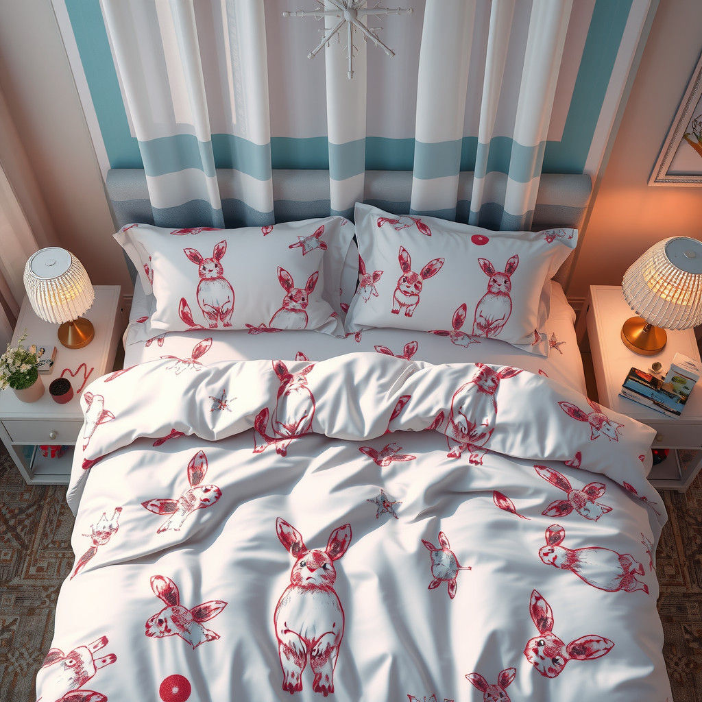 Snow Rabbit Bed Sheets in Anime Style