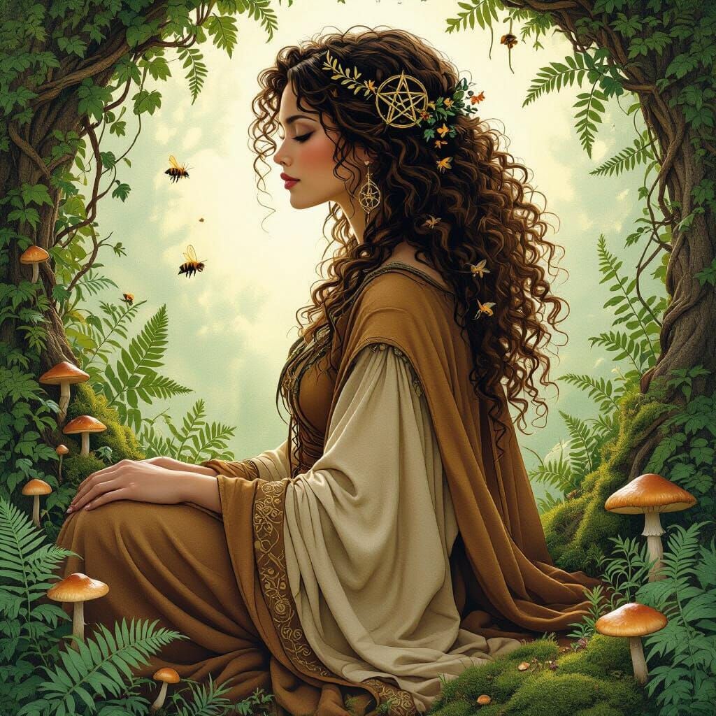 Ethereal Woman in Forest Profile, Mystical Art