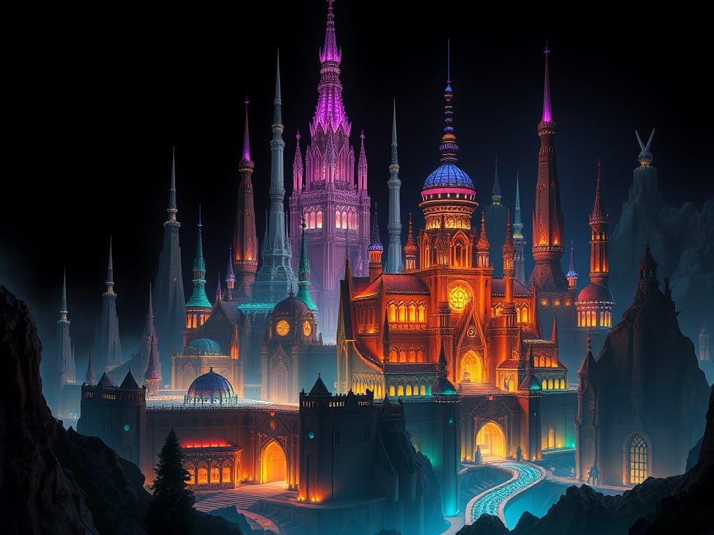 Luminescent Cityscape: Futuristic Architecture in Vibrant Co...