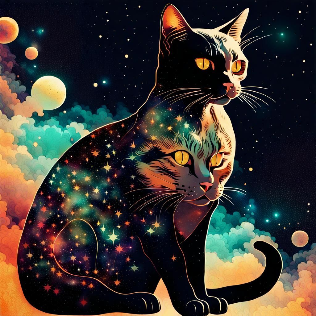 Epic Galaxy Cat Silhouette in Digital Illustration