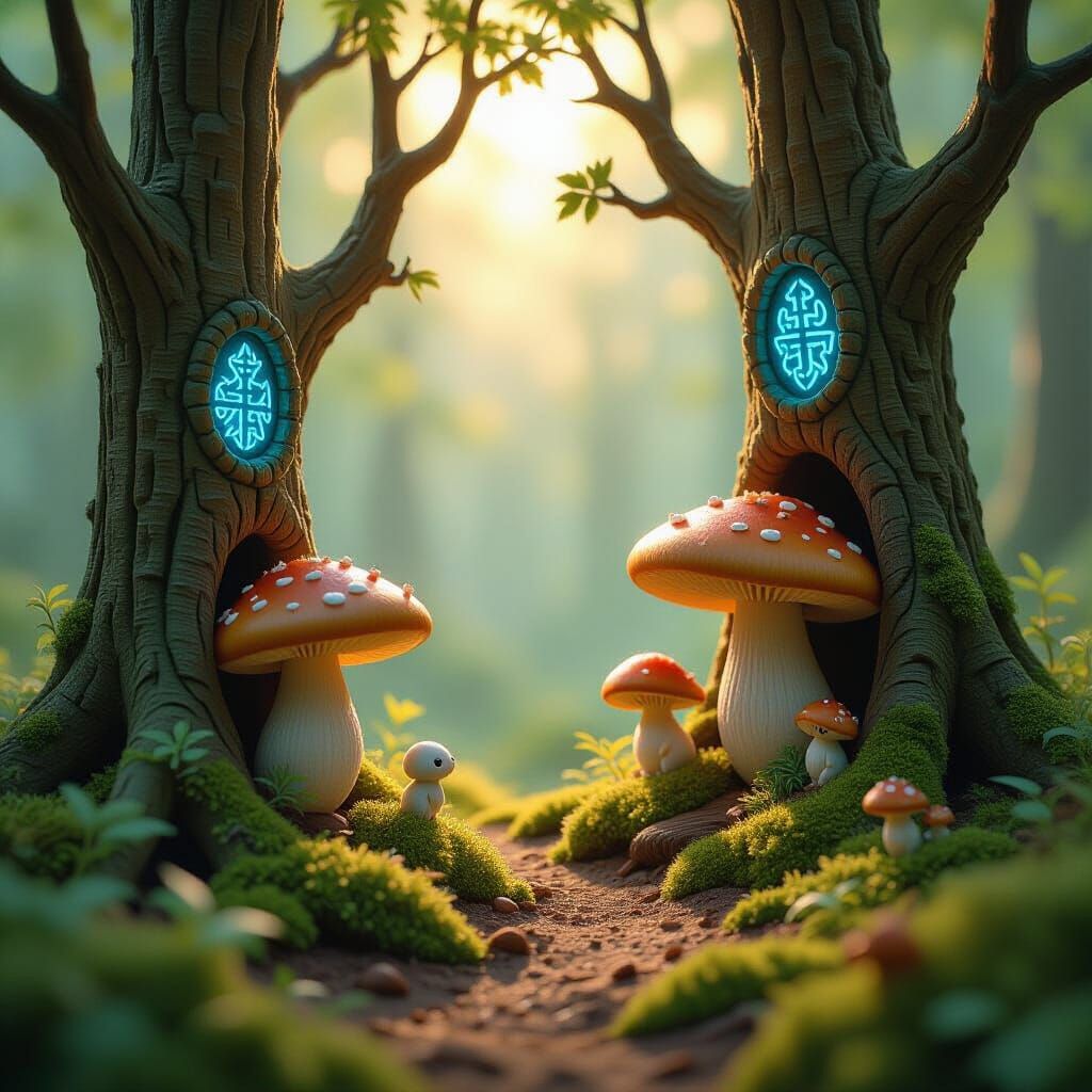 Whimsical Forest Clearing with Glowing Runes
