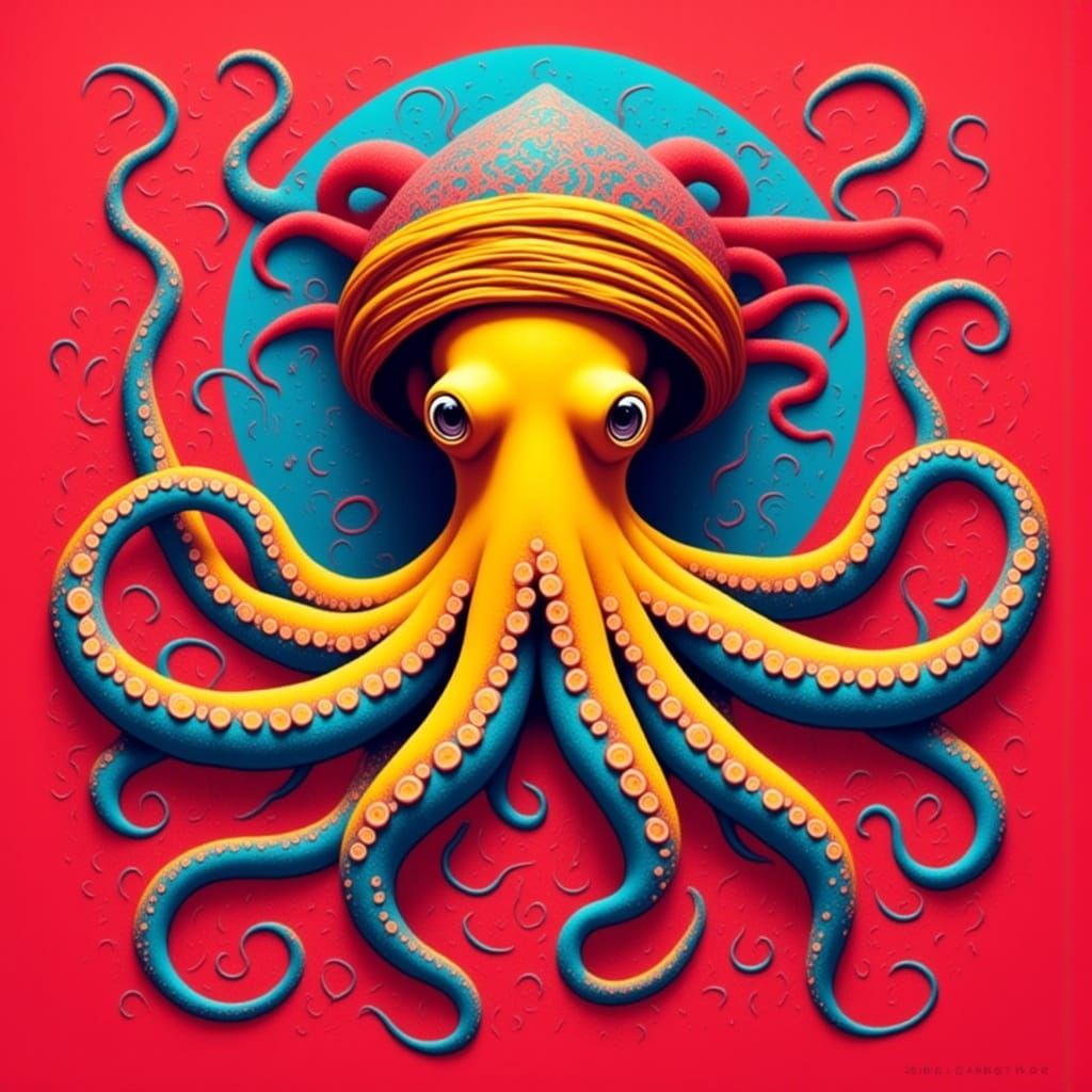 Vibrant, Futuristic Octopus in Geometric, Bauhaus-Inspired D...