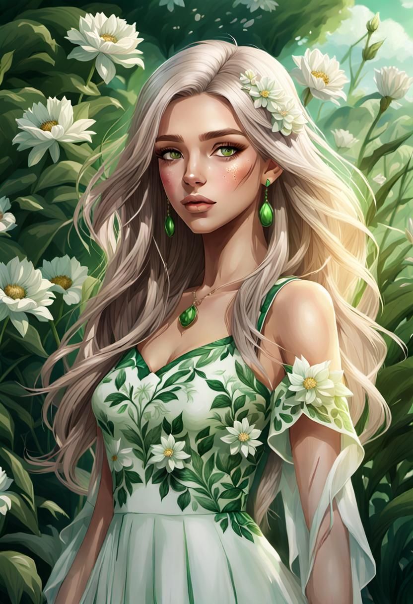 Ombre-haired Girl in Meadow: Digital Painting