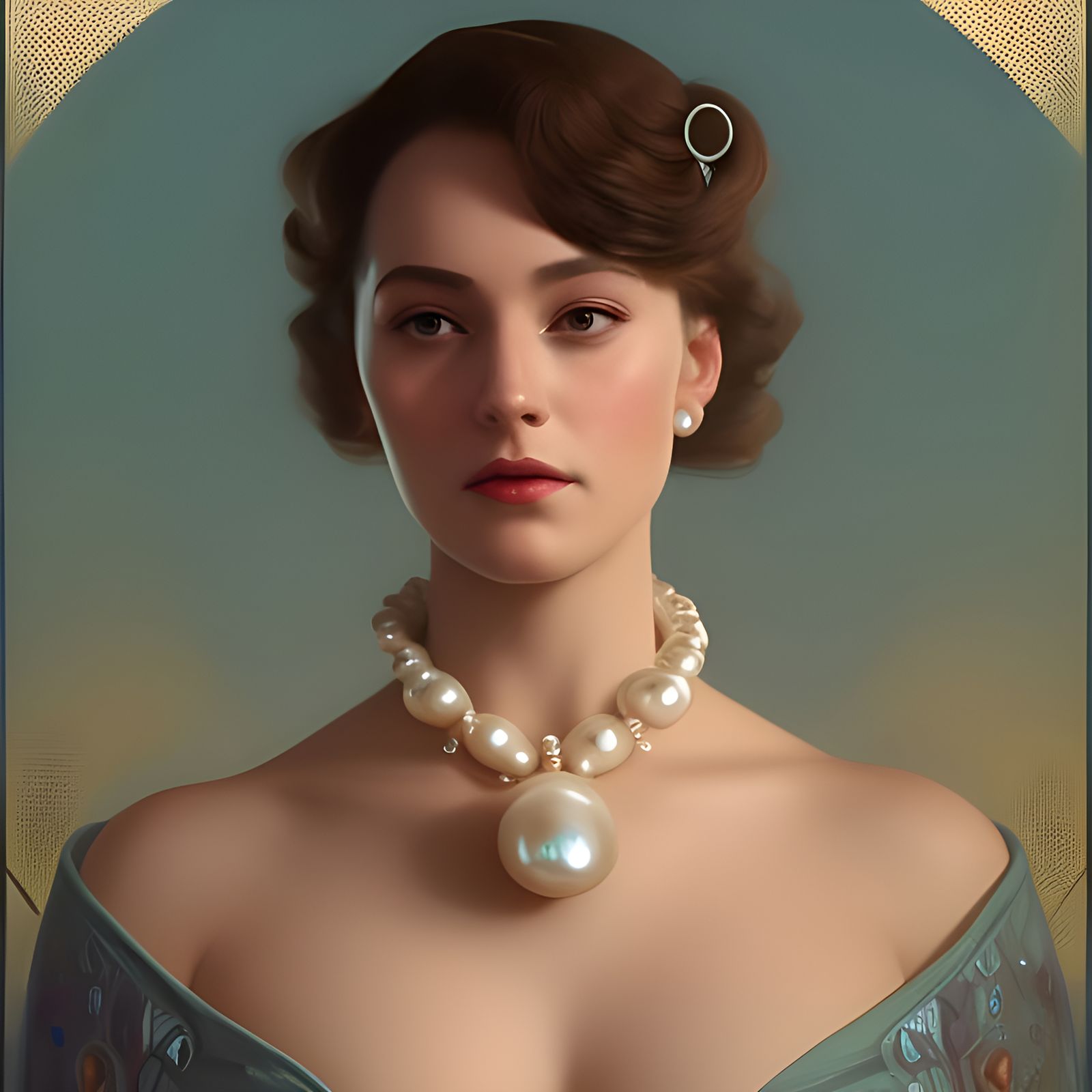 Elegant Woman Adorned with Pearls in 50s Style