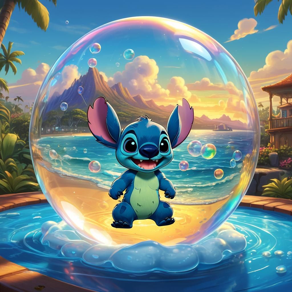 Stitch in a Bubble: 2D Cartoon Art