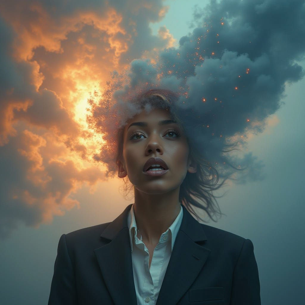 Surreal Face Swirling into a Vortex