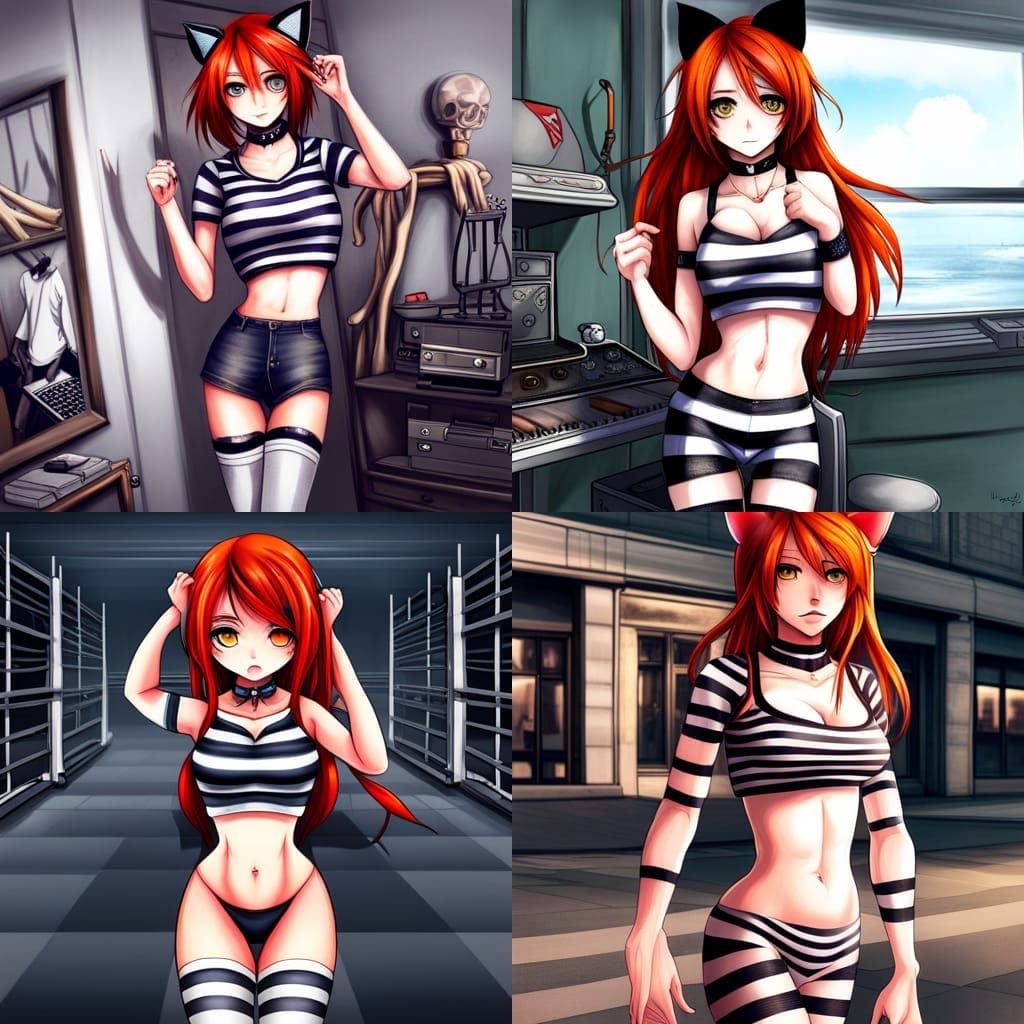 Anime Redhead in Cyberpunk City, Digital Art