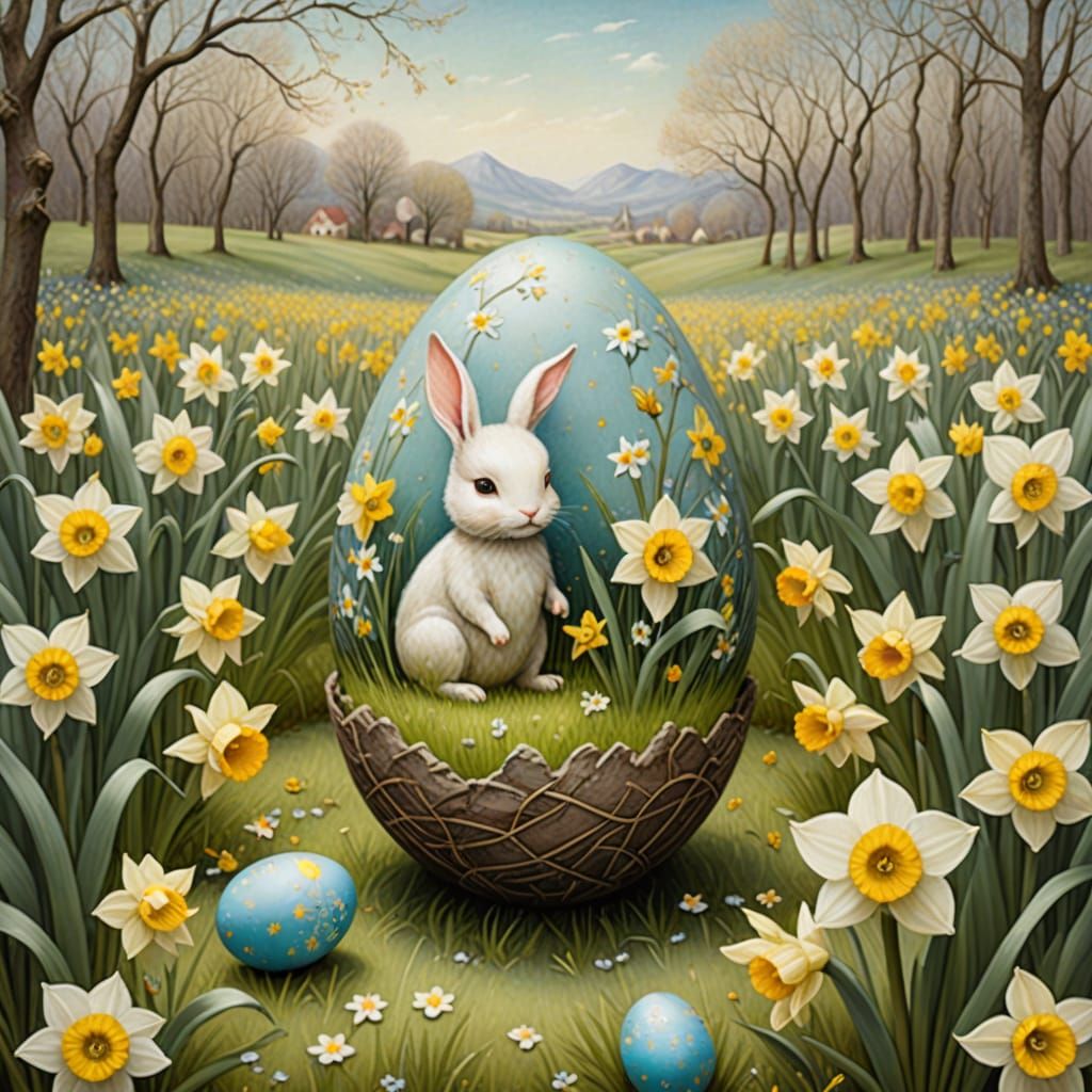 Whimsical Easter Egg in a Vibrant Kintsugi-Inspired Pastel L...