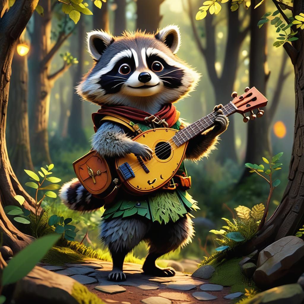 Raccoon Bard's Medieval Forest Song: Pixar-Inspired Anime