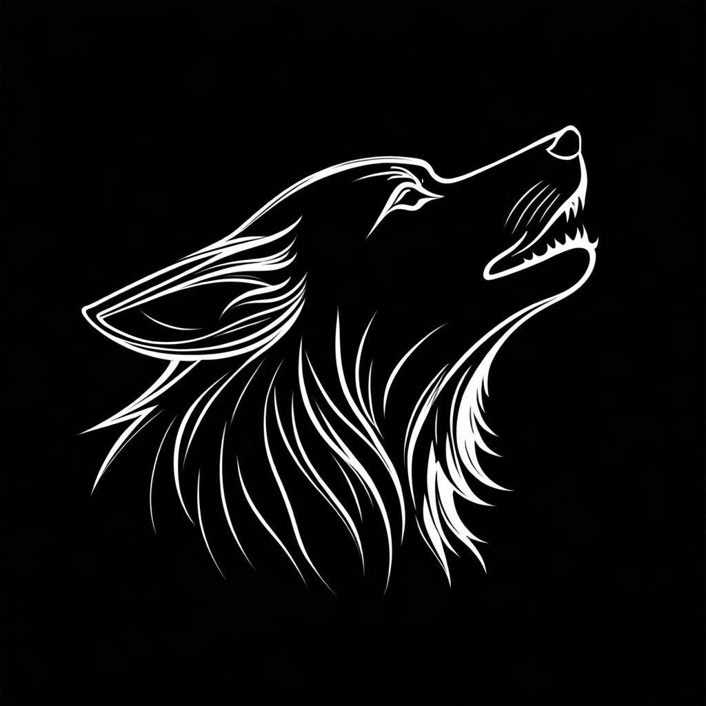line art, howling wolf head