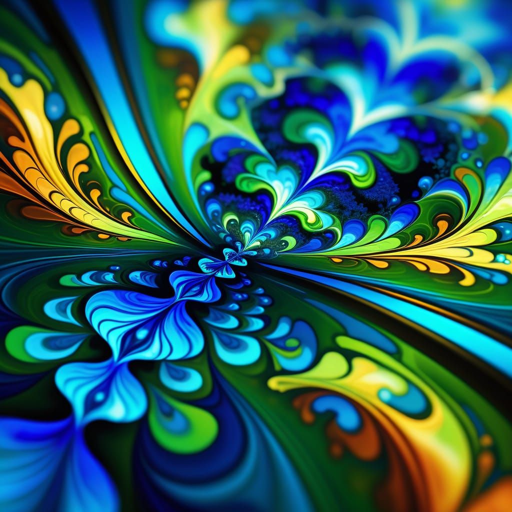 Vibrant Water Fractal Mandala in Oil Painting Style
