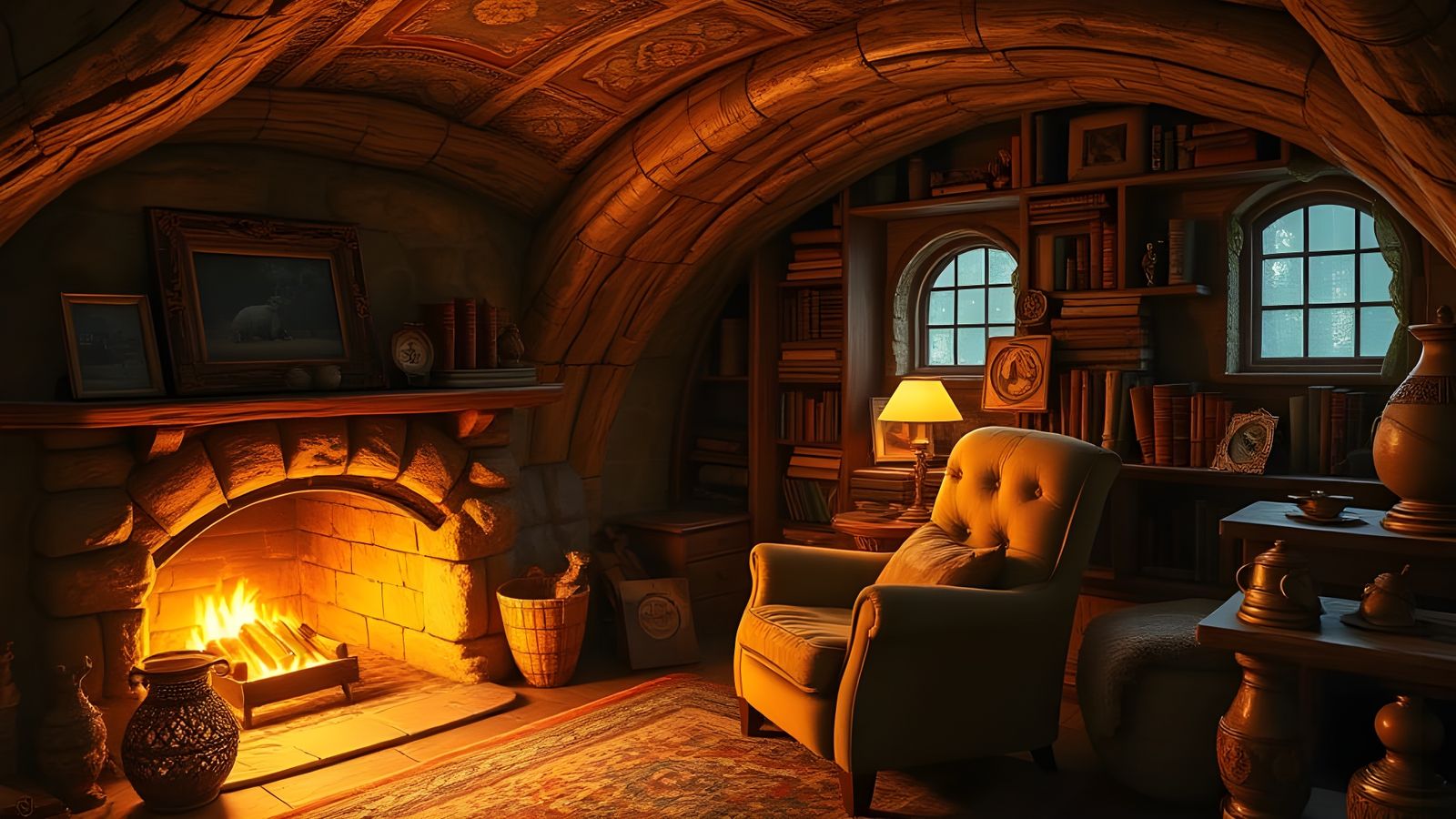 Cozy Hobbit Hole Interior with Volumetric Lighting