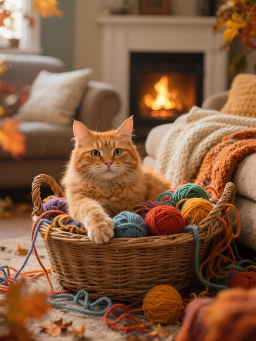 Cozy - Cat in the Basket of Yarn