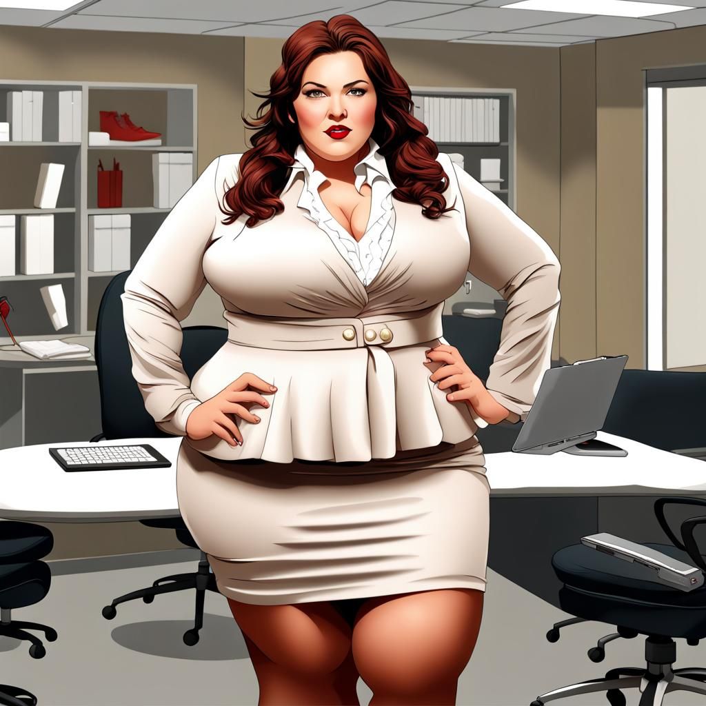 Plus Size Woman in Business Suit at Christmas Office