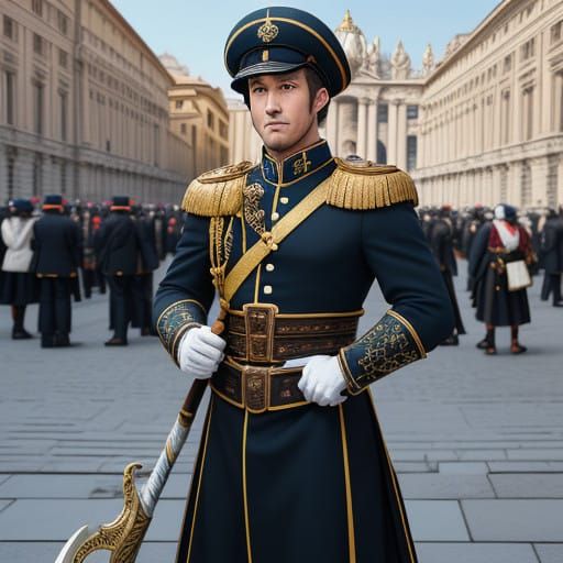 Swiss Guard in Vibrant St. Peter's Square, 3D Anime Style