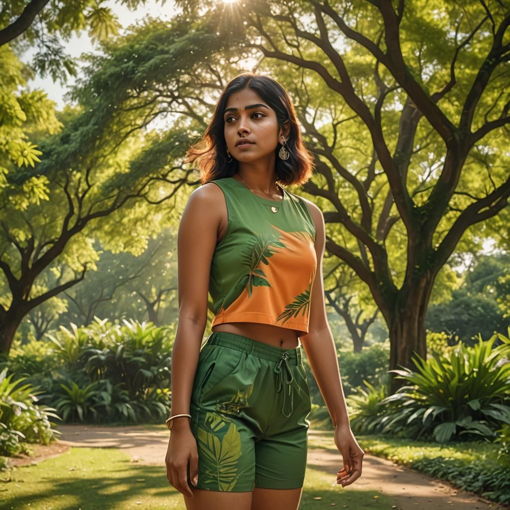 Realistic Portrait of Indian Girl in Lush Park