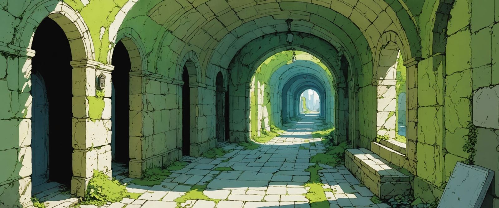 Mysterious Abandoned Passageway in Comic Book Style