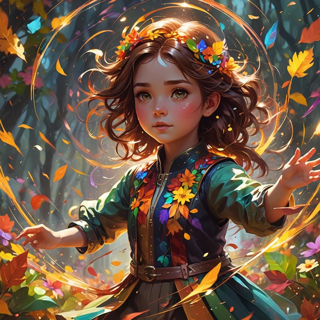 Girl Creates Tornado of Sparks: Fantasy Art