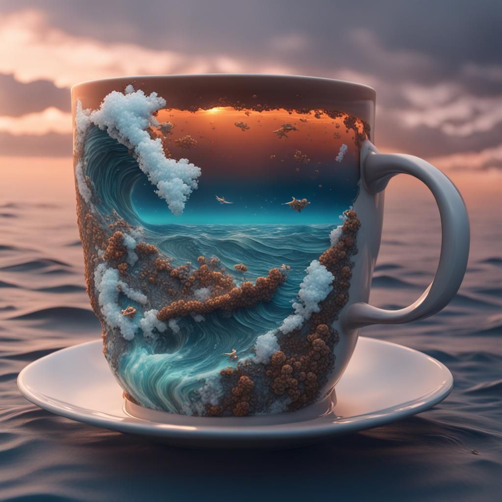 Ocean in Coffee Cup: Detailed Matte Painting