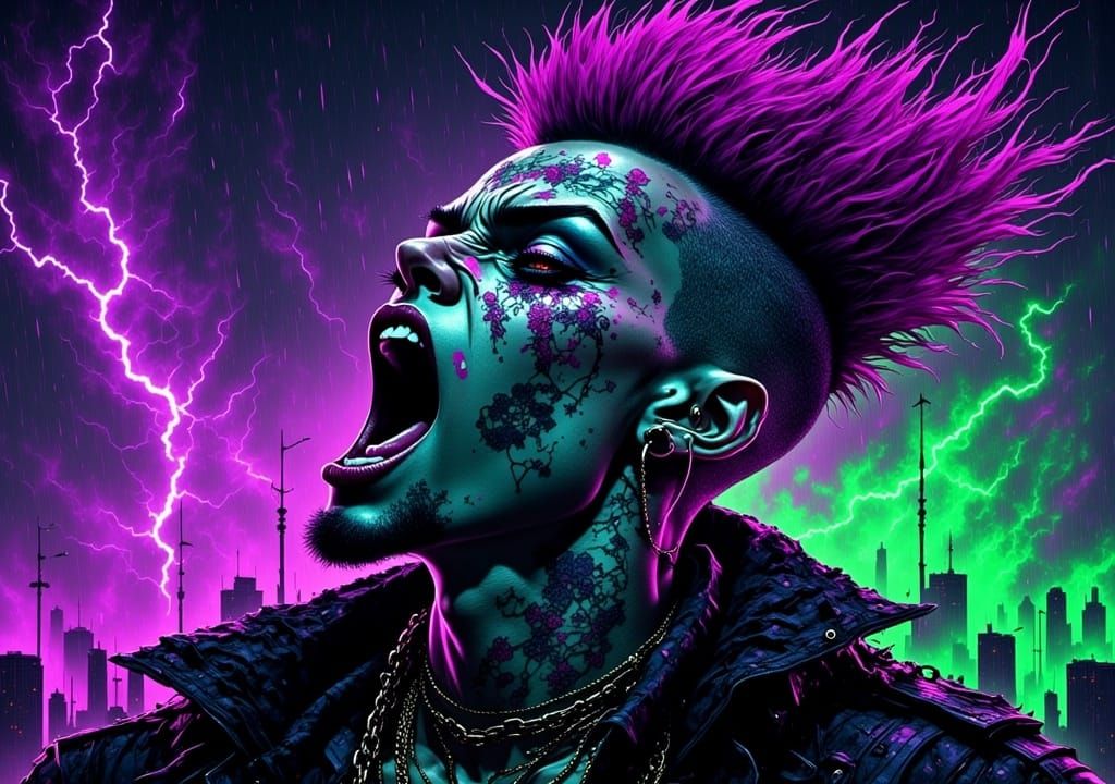 Cyberpunk Punk Portrait in Retro-Futuristic Dystopia