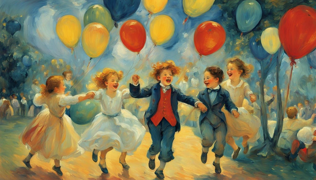 Joyful Amusement Park Scene in Vibrant Post-Impressionist St...