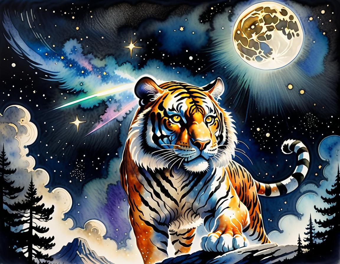 Winged Bengal Tiger Under the MilkyWay at Night