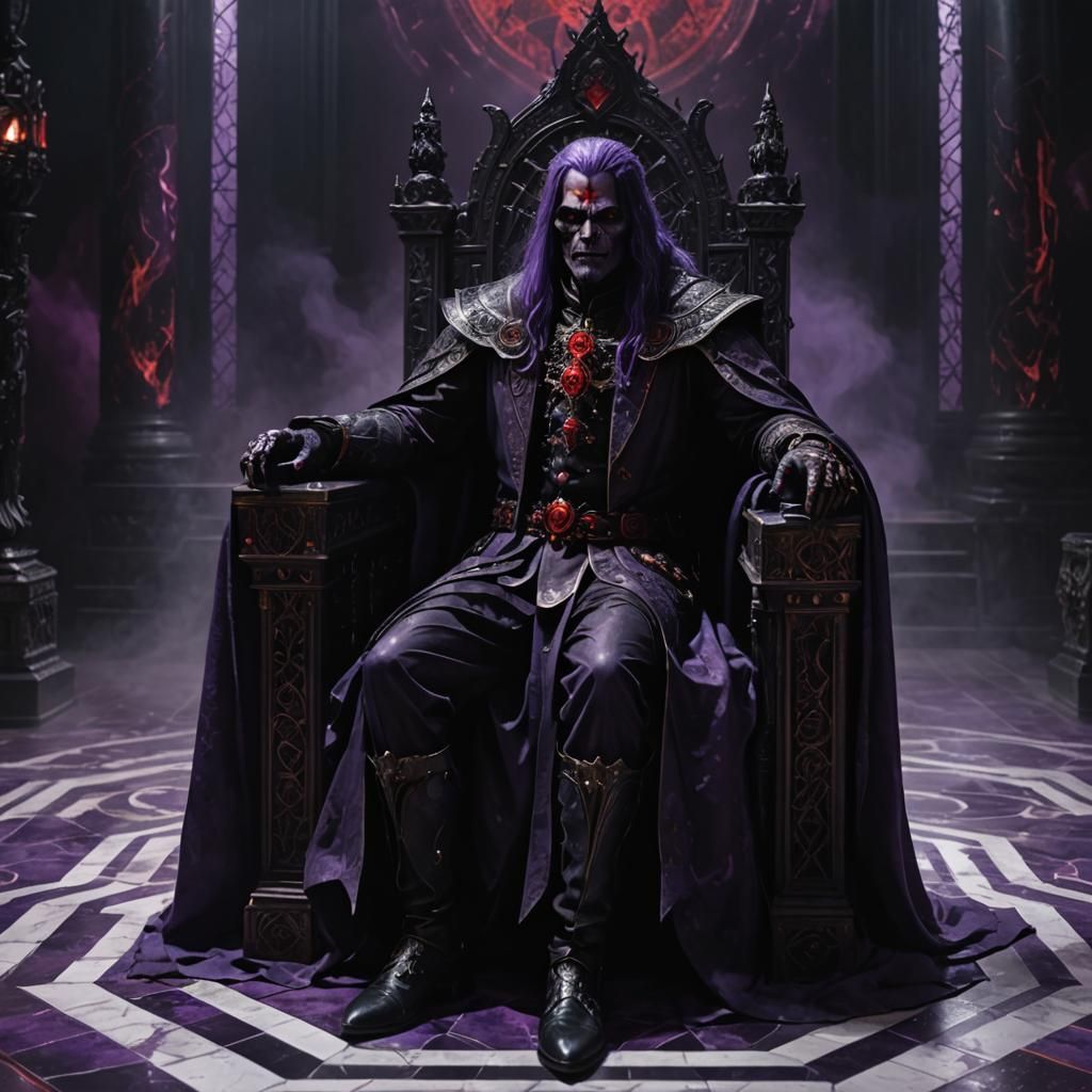 Evil Lord Zekk Radiates Cosmic Darkness in Gothic Throne