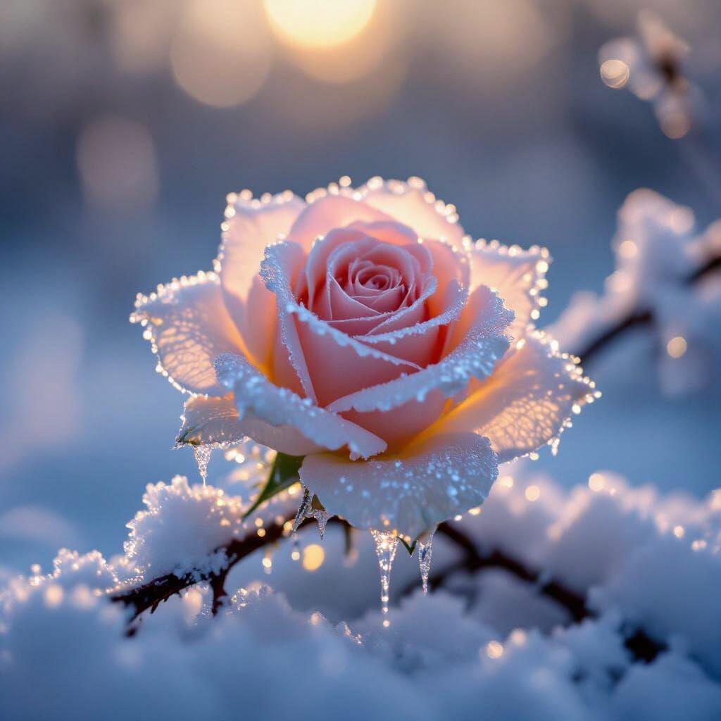 Frost-Covered Rose at Winter Dawn