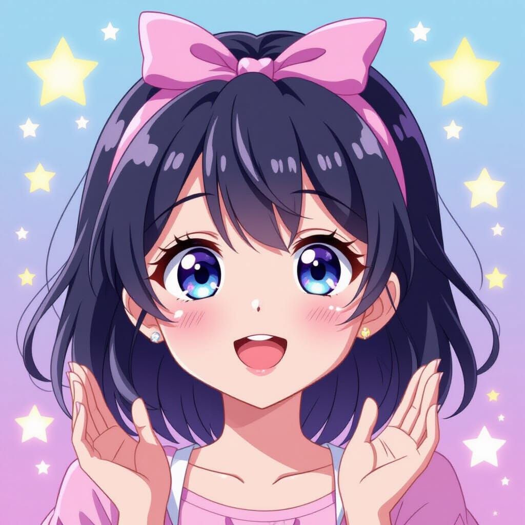 Cute Anime Girl Lip-Syncing with Sparkling Eyes