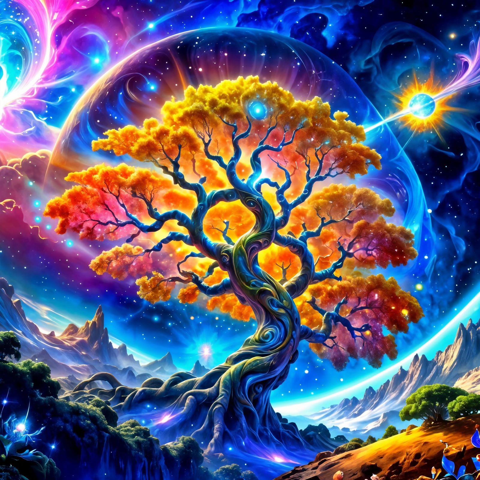 Cosmic Tree of Wonder in Ethereal Orbit