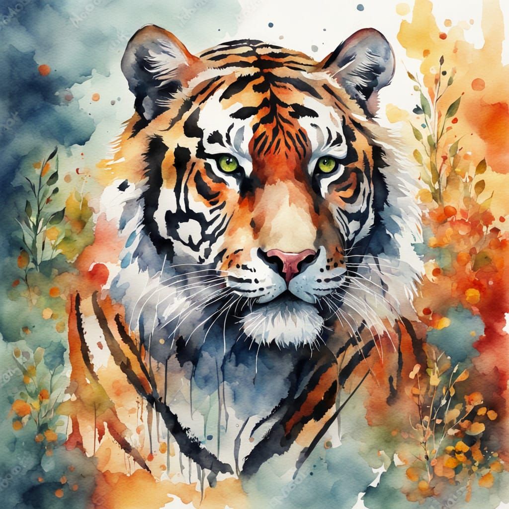 Tiger in Vibrant Watercolor Splendor