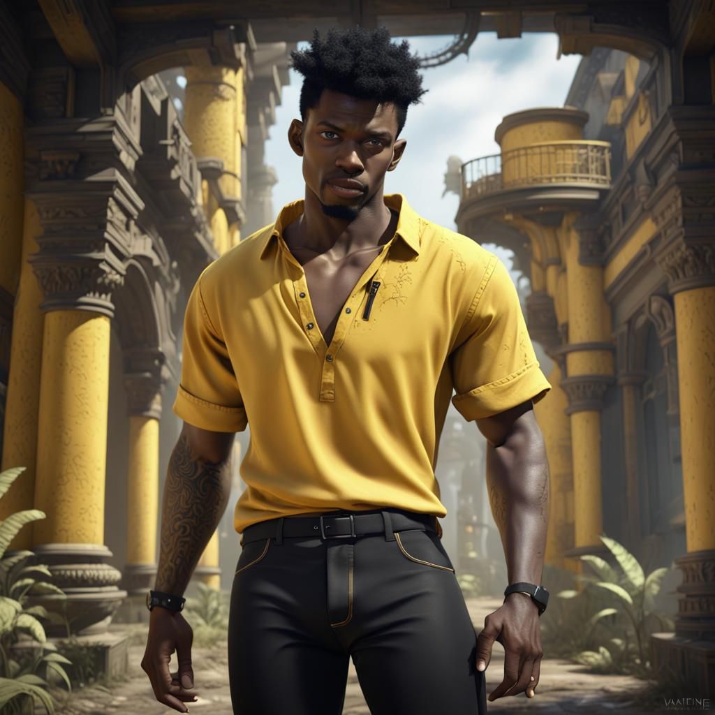 Black-Haired Man in Yellow Shirt, Fantasy Art